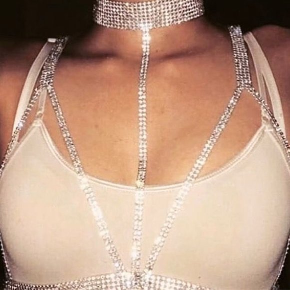 Rhinestone Chest Chain Crystal Bra Necklace Bikini Accessories Body Jewelry - Picture 4 of 5